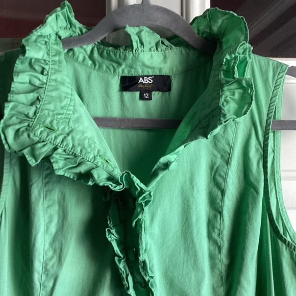 ABS Allen Schwartz Green Sleeveless Cotton Dress With A Ruffled Neckline Size12 - Picture 5 of 10